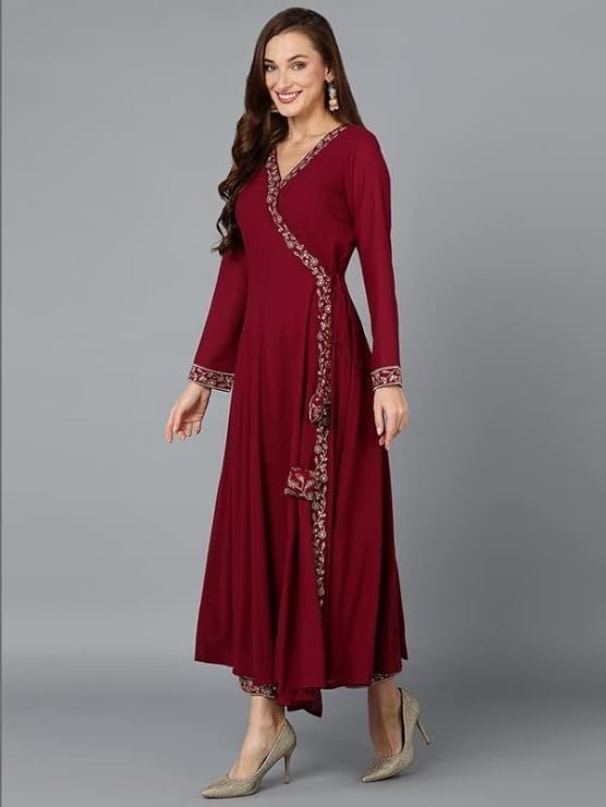 Vaamsi Women's Georgette Embroidered Flared Angrakha Pant With Dupatta With Inner - Image 6