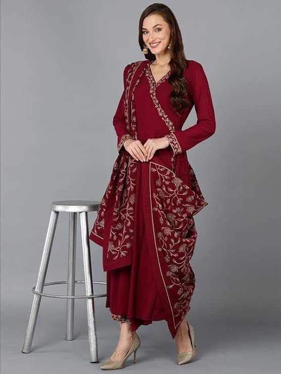 Vaamsi Women's Georgette Embroidered Flared Angrakha Pant With Dupatta With Inner - Image 2