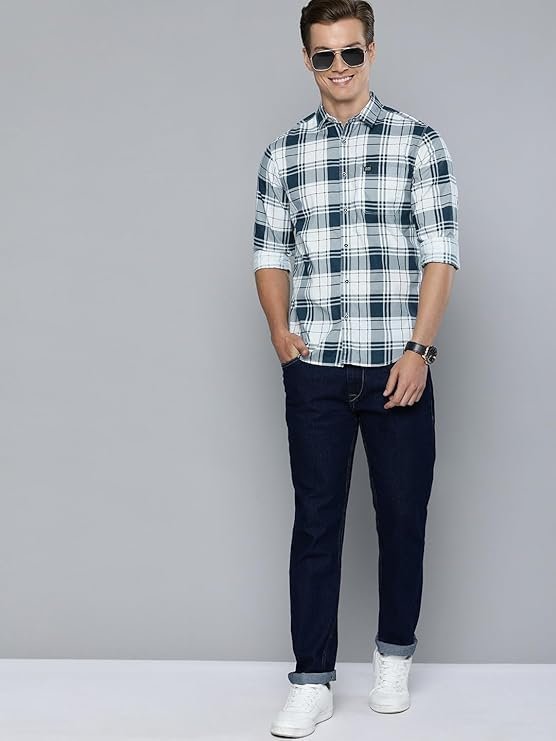 The Indian Garage Co Men's Cotton Slim Fit Checkered Full Sleeves Cutaway Collar Casual Shirt - Image 2