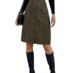 Women's High Waist Button Front Corduroy Midi Skirt Casual Skirts