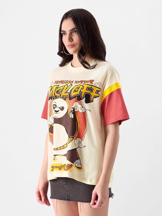 Back Off Womens Oversized Fit Graphic Printed Half Sleeve Cotton Multicolored - Image 4