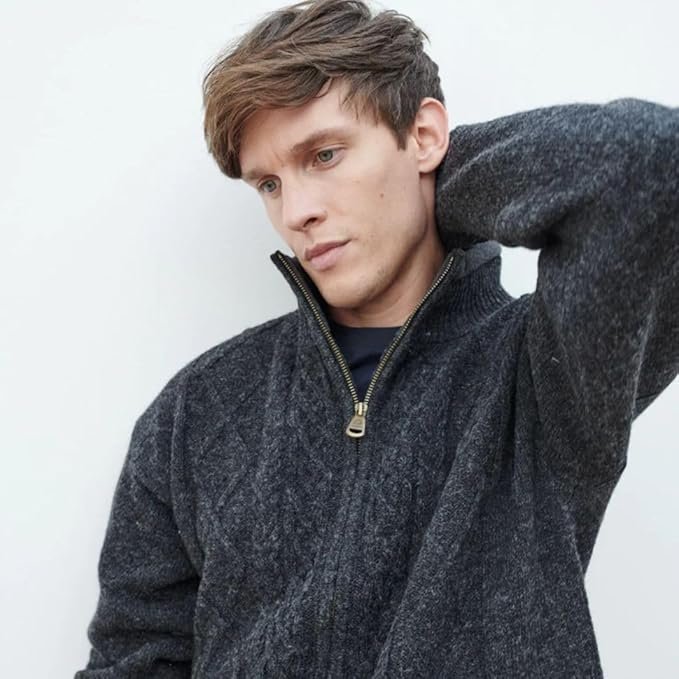 Men's Wool Sweater, Full Zip, Front Pockets, Lined Interior, Gray - Image 5