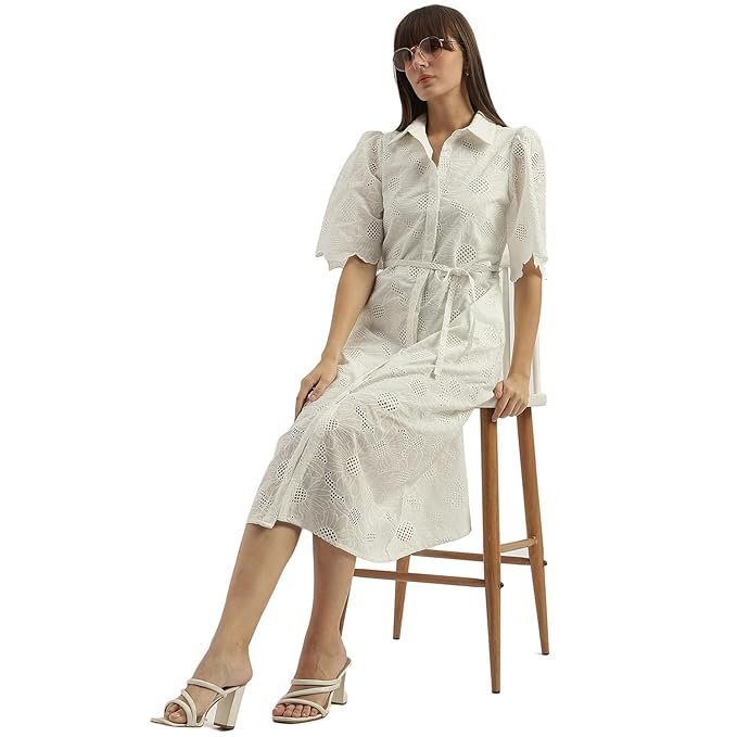 UNITED COLORS OF BENETTON Spread Collar Schiffli Embroidered Shirt Dress - Image 3
