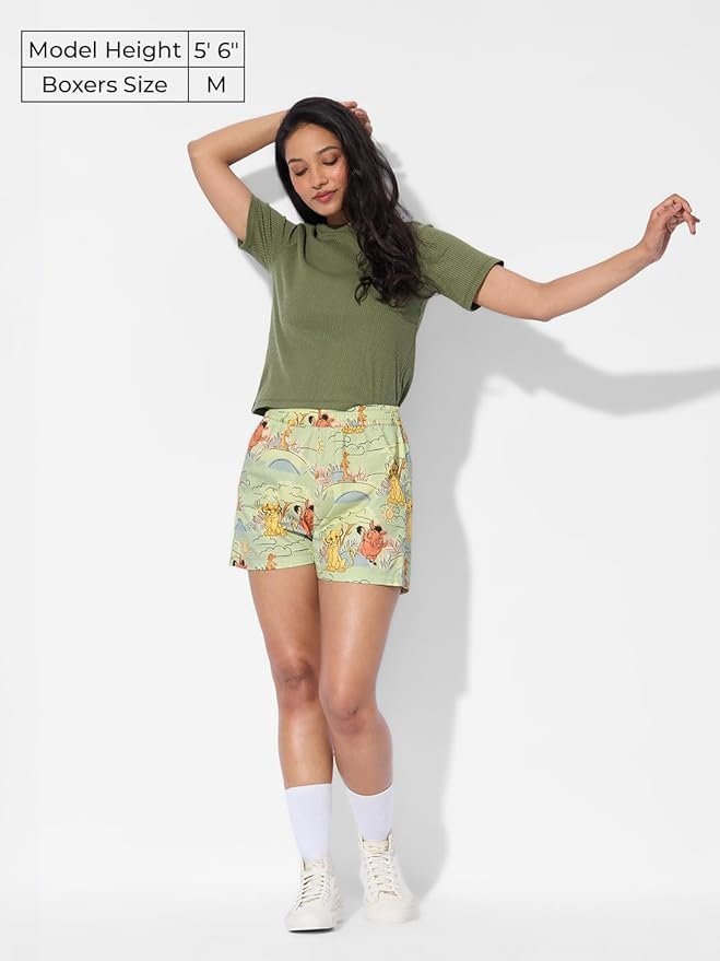 Hakuna Matata Women and Girls Pull On Green All Over Printed Regular Fit Cotton Boxer Shorts - Image 5