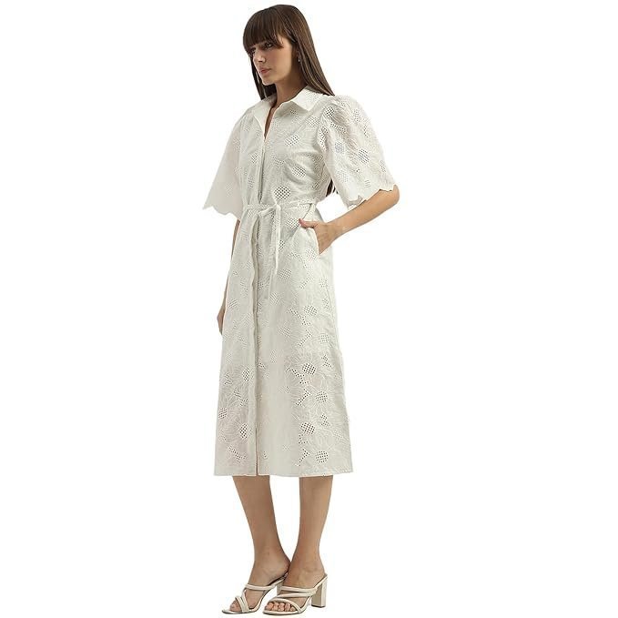 UNITED COLORS OF BENETTON Spread Collar Schiffli Embroidered Shirt Dress - Image 5