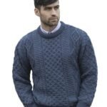 An Crafts Irish Soft Cable Knitted Crew Neck Sweater (100% Pure New Wool)