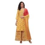 Rangriti Women Polyester Printed Yellow Suit Set