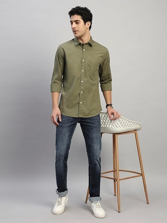 Men's Solid Full Sleeves Spread Collar Casual Shirt - Image 3