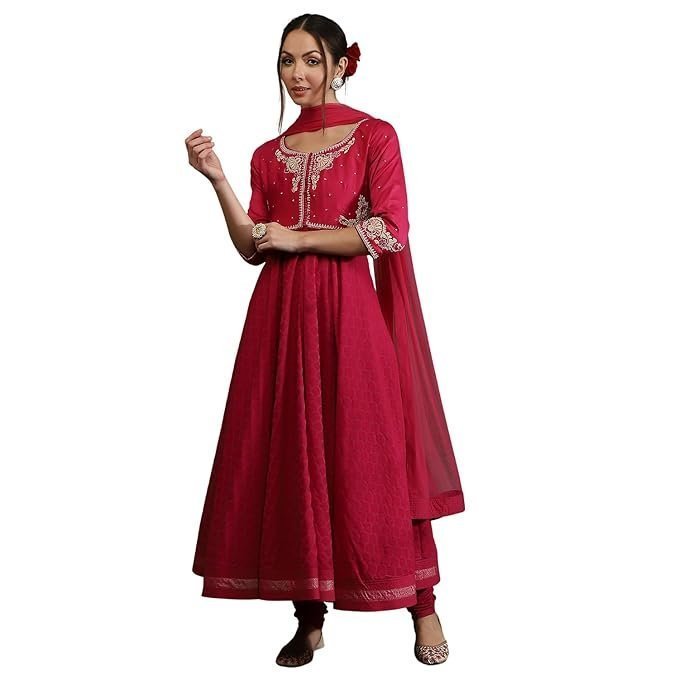 BIBA Women Bal Silk Chanderi Floral Anarkali Suit Set