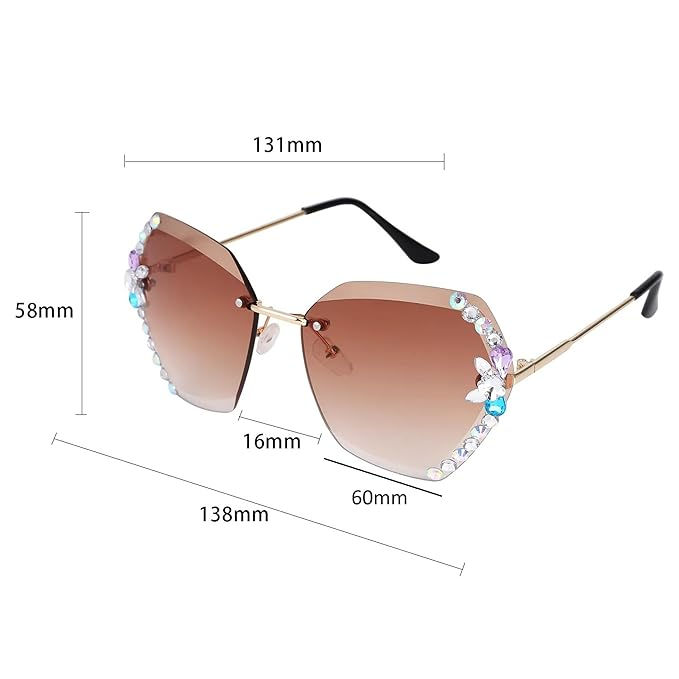 Dervin Sunglasses for Women – UV400 Protection, Rimless Flower Diamond-Cut Lens, Trendy Driving Shades for Women (Oversized) - Image 2
