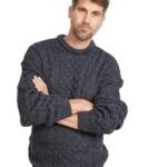 Merino Wool Traditional Crew Neck Aran Sweater by Carraig Donn