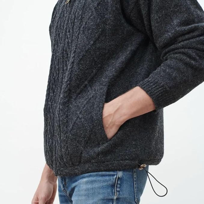 Men's Wool Sweater, Full Zip, Front Pockets, Lined Interior, Gray - Image 4