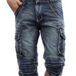 Men`s Cargo Denim Biker Jeans Shorts With Zippers