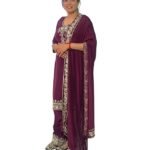 Women Embroidered Salwar Suit Set | Salwar Suit Fully Hand Work Embroidered | Punjabi Suit with Dupatta Set, Crepe with Polester Blend Fabric | Ethnic Wear & Stylish Suits | Maroon Color