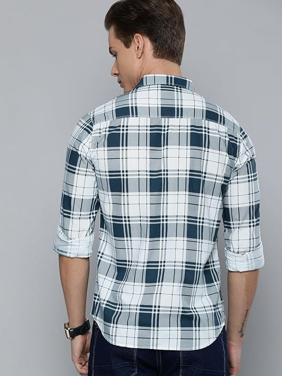 The Indian Garage Co Men's Cotton Slim Fit Checkered Full Sleeves Cutaway Collar Casual Shirt - Image 4