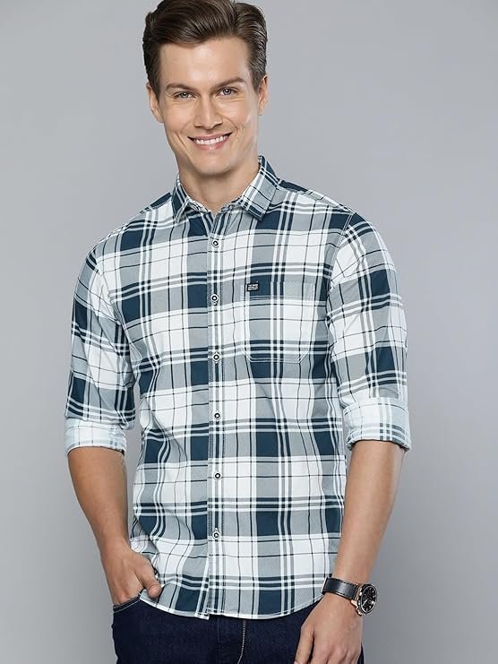 The Indian Garage Co Men's Cotton Slim Fit Checkered Full Sleeves Cutaway Collar Casual Shirt - Image 3