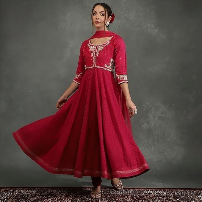 BIBA Women Bal Silk Chanderi Floral Anarkali Suit Set - Image 7