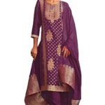 Janasya Women's Organza Jacquard Straight Kurta Set