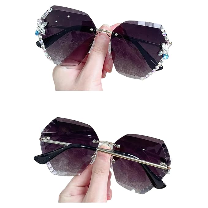 Dervin Sunglasses for Women – UV400 Protection, Rimless Flower Diamond-Cut Lens, Trendy Driving Shades for Women (Oversized) - Image 4