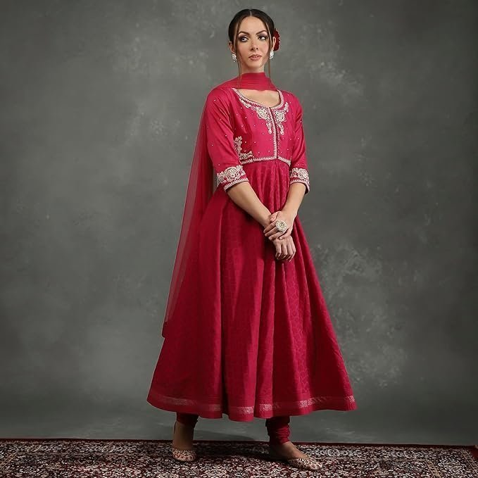 BIBA Women Bal Silk Chanderi Floral Anarkali Suit Set - Image 6