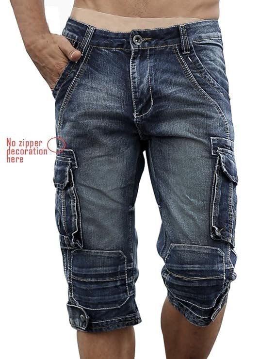 Men`s Cargo Denim Biker Jeans Shorts With Zippers - Image 5