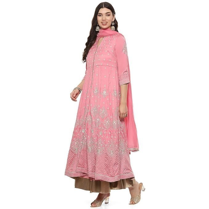 BIBA Women Cotton Blend Anarkali Embroidered Kurta Suit Set - Image 7