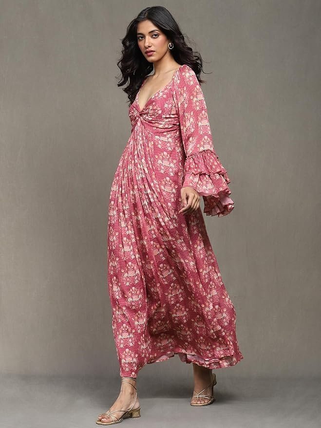 Ritu Kumar Pink Block Print Long Dress - Image 5