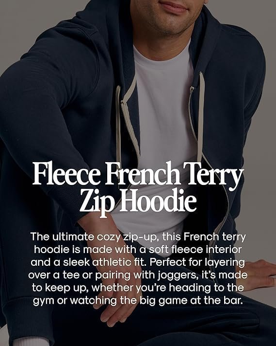Classic Men's Fleece Terry Zip Hoodie, Zip-up French Terry Fleece Hooded Sweatshirt Jacket for Men - Image 4