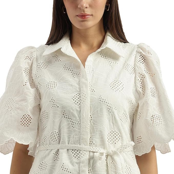UNITED COLORS OF BENETTON Spread Collar Schiffli Embroidered Shirt Dress - Image 2