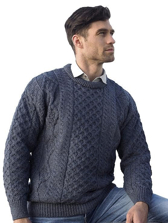 An Crafts Irish Soft Cable Knitted Crew Neck Sweater (100% Pure New Wool) - Image 6