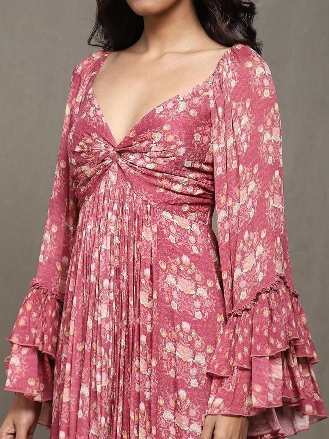 Ritu Kumar Pink Block Print Long Dress - Image 2